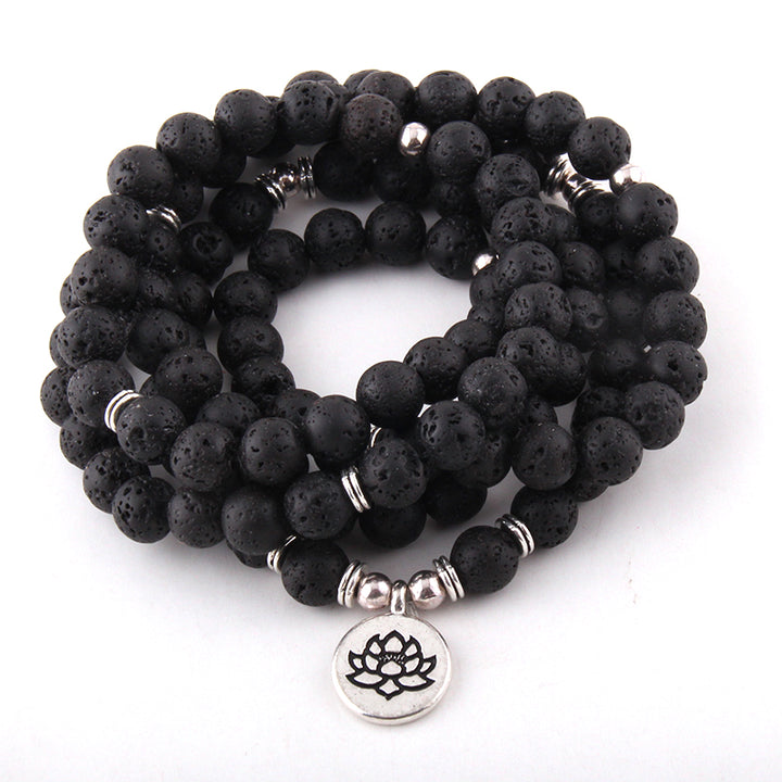 Lotus Flower Lava Stone Mala
