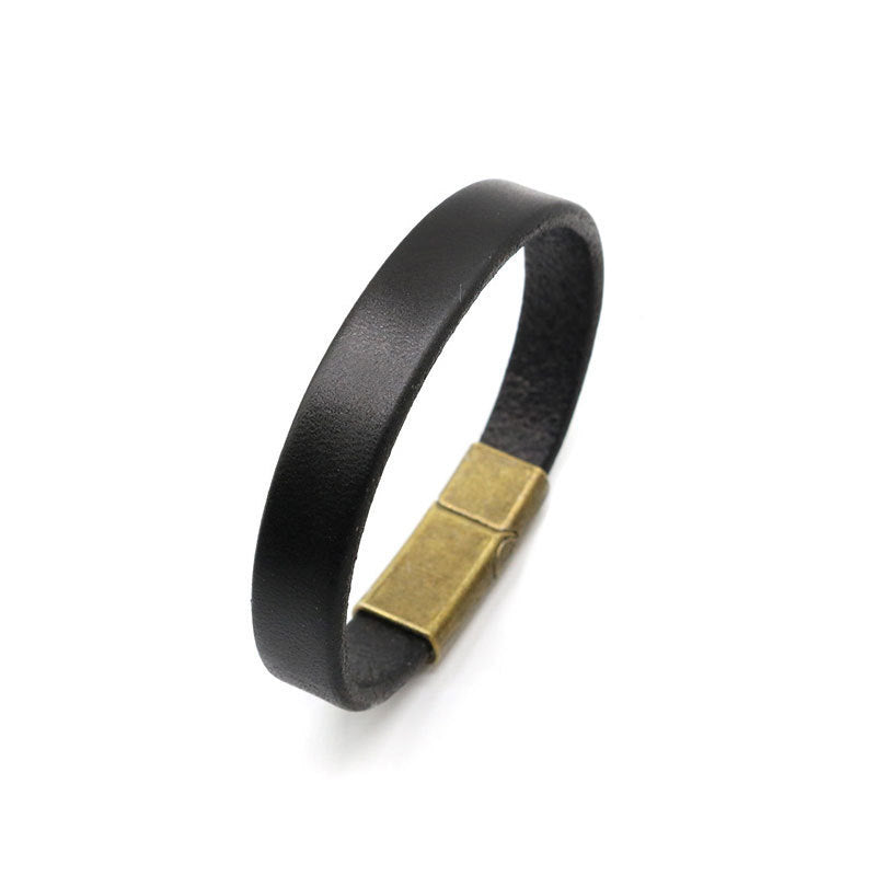 Solid Black Leather Bracelet